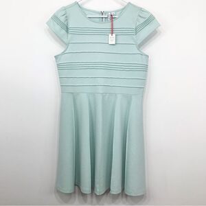 ELLE Mint Green Ribbed Bodice Cap Sleeve A Line Spring Summer Jersey Knit Dress